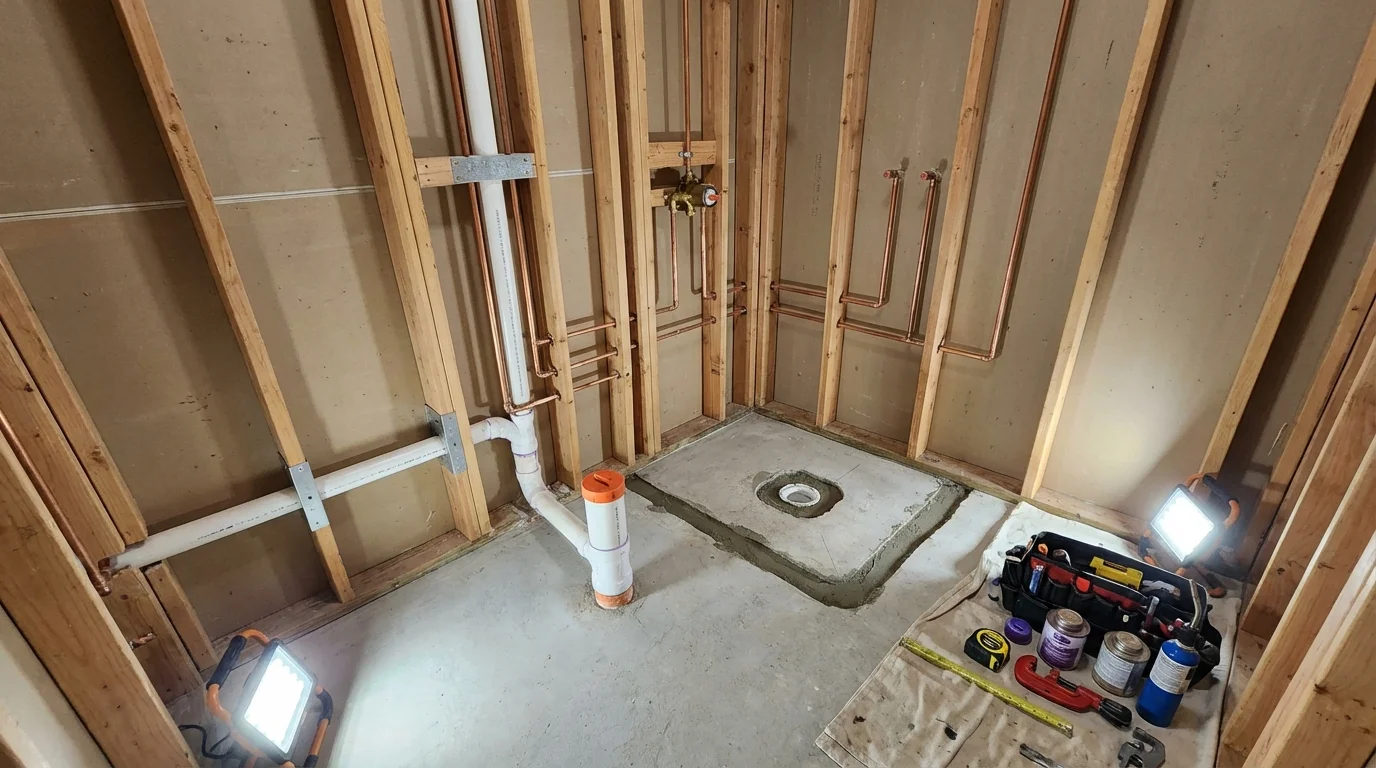 Bathroom rough-in plumbing during remodel by Johns Plumbing LLC in Chattanooga