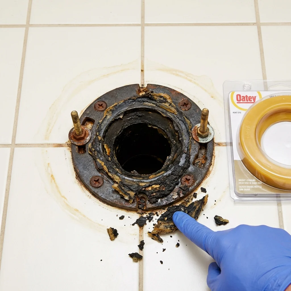 Failed wax ring showing water seepage at the base of a toilet in a Chattanooga, TN home